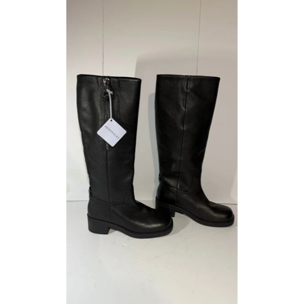 Aerosoles Women’s Black Knee High Riding Boot Zip Block Heel US 7.5